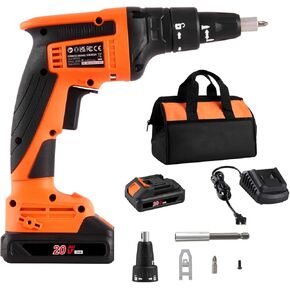 Happybuy Drywall Screw Gun ، 20V Max Drywall Screwgun ، 4200 دورة في الدقيقة غير مصفاة بفرشاة من الجدران الجافة مع حزمة بطارية ، شاحن ، مقطع حزام ، وحقيبة للأدوات ، مصباح LED إلى الأمام والعكس ،