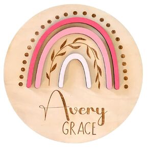 Personalized Birth Announcement Sign for Hospital - Single Sided - Wooden Newborn Announcement Sign - Name Baby Announcement Rainbow Sign Customized for Baby Girl