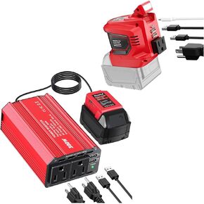عاكس الطاقة لبطارية Milwaukee 18V ، 300W محول بطارية خارجية محمولة مع منافذ 3USB 1Type C & 2AC ، تحويل DC 18V/20V إلى AC 110V-120V