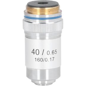 40X High Magnification Objective Lens, Brighter Image, Spring Device, Brass Material, RMS Interface Size, for Microscope Study Work Research, with High Transmittance,