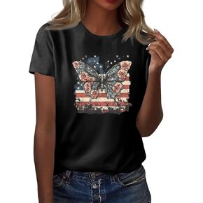 American Flag Shirts for Women 4Th of July T Shirt Funny USA Graphic Basic Tees Patriotic Casual Short Sleeve Tops