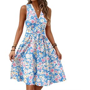 Summer Dress Short Sleeve Tunic Tops Womans A Line Formals Fit V Neck Casual T Shirt Cocktail Swing Dresses