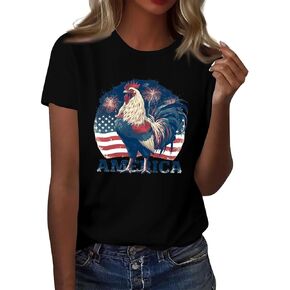 Womens Graphic Basic Tees 4Th of July USA Flag Crew Neck Short Sleeve Independence Tops Summer Casual Shirt