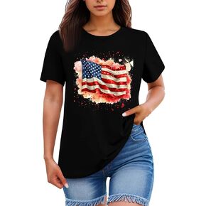 American Flag Shirts for Women 4Th of July Tshirt Funny USA Graphic Tops Patriotic Casual Short Sleeve Basic Tees