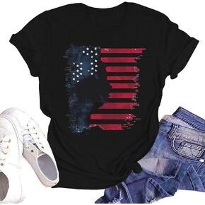 4Th of July Shirts Women USA American Flag Casual Tops Patriotic Graphic Basic Tees Short Sleeved T Shirt