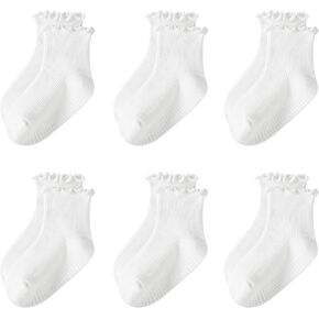 Toddler Girls Ruffle Socks: 6 Pairs Cute Frilly Non Slip Baby Socks
