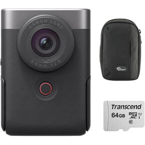 Canon Powershot V10 Content Creator Compact Vlogging Camera, 4K Video, 19mm Fixed Wide-Angle Lens | Silver with 64GB MicroSDXC Memory Card + Compact Digital Camera Case