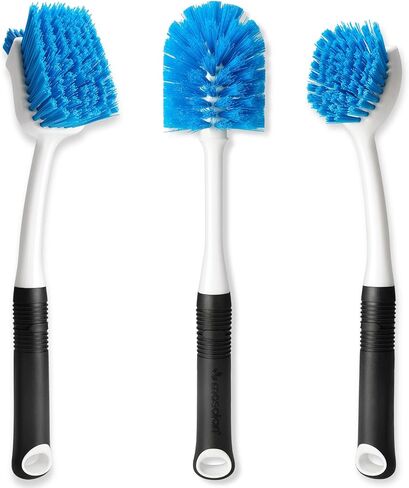 Water Bottle and Dish Scrub Brush Kit, 3-Piece Set, Cleaning Brushes for Kitchen Use, Non Slip Long Handle for Basins, Sinks, Dishwashers, Pots, Cups, Round Head in Kuwait
