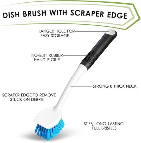 Water Bottle and Dish Scrub Brush Kit, 3-Piece Set, Cleaning Brushes for Kitchen Use, Non Slip Long Handle for Basins, Sinks, Dishwashers, Pots, Cups, Round Head in Kuwait