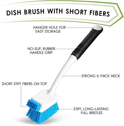 Water Bottle and Dish Scrub Brush Kit, 3-Piece Set, Cleaning Brushes for Kitchen Use, Non Slip Long Handle for Basins, Sinks, Dishwashers, Pots, Cups, Round Head in Kuwait