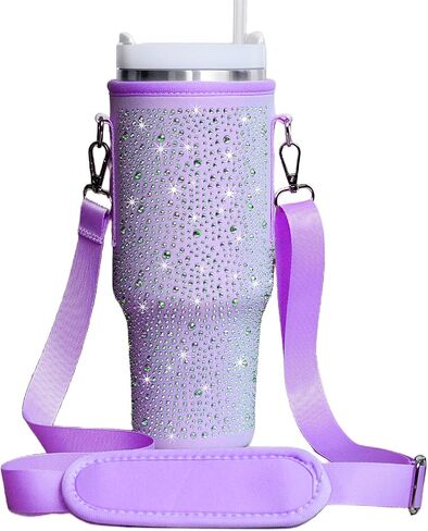 40 oz Stanley Cup Bag, Water Bottle Holder Pouch with Adjustable Strap Tumbler Carrier for Stanley Cup Accessories Stanley Backpack for Cup (Purple) in Saudi Arabia