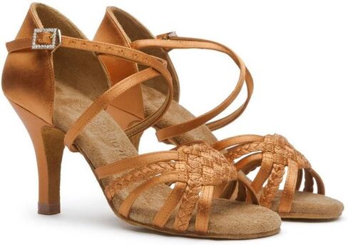 Women's Latin Dance Shoes Jazz Tango Performance Ballroom Waltz Salsa Satin Tan, #2360B, 4.5-11 in Saudi Arabia