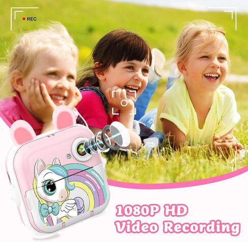 Kids Camera Instant Print Girls Boys, 2,4" HD 1080P, 32GB Card, with Photo Paper and Colored Pens, Instant Camera Holiday Birthday Gifts, Printable Toddler Portable Travel Print Toy (Pink) in Kuwait