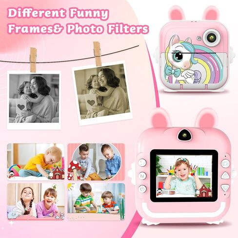 Kids Camera Instant Print Girls Boys, 2,4" HD 1080P, 32GB Card, with Photo Paper and Colored Pens, Instant Camera Holiday Birthday Gifts, Printable Toddler Portable Travel Print Toy (Pink) in Kuwait