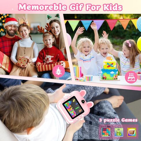 Kids Camera Instant Print Girls Boys, 2,4" HD 1080P, 32GB Card, with Photo Paper and Colored Pens, Instant Camera Holiday Birthday Gifts, Printable Toddler Portable Travel Print Toy (Pink) in Kuwait
