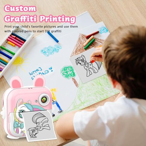 Kids Camera Instant Print Girls Boys, 2,4" HD 1080P, 32GB Card, with Photo Paper and Colored Pens, Instant Camera Holiday Birthday Gifts, Printable Toddler Portable Travel Print Toy (Pink) in Kuwait
