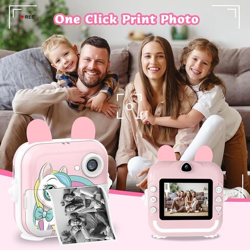 Kids Camera Instant Print Girls Boys, 2,4" HD 1080P, 32GB Card, with Photo Paper and Colored Pens, Instant Camera Holiday Birthday Gifts, Printable Toddler Portable Travel Print Toy (Pink) in Kuwait