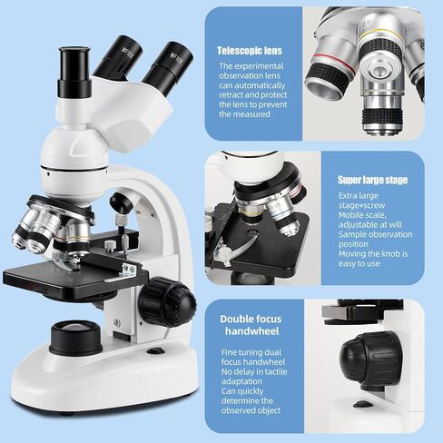 Compound Trinocular Microscope, 40x-5000x Magnification, Digital Laboratory Trinocular Compound Led Microscope with E-Eyepiece/360° Rotation/Mechanical Stage,White in Saudi Arabia