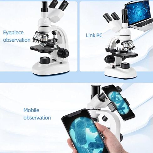 Compound Trinocular Microscope, 40x-5000x Magnification, Digital Laboratory Trinocular Compound Led Microscope with E-Eyepiece/360° Rotation/Mechanical Stage,White in Saudi Arabia
