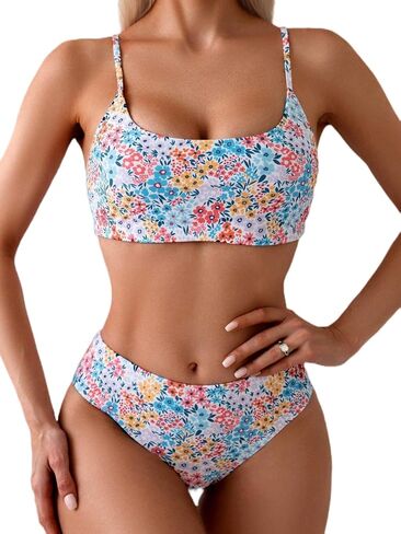 Women's Swimsuit Two Piece Floral Print Midi-Waisted Slimming Bikini Set Beach Bathing Suit Swimwear in Saudi Arabia