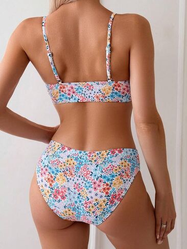 Women's Swimsuit Two Piece Floral Print Midi-Waisted Slimming Bikini Set Beach Bathing Suit Swimwear in Saudi Arabia