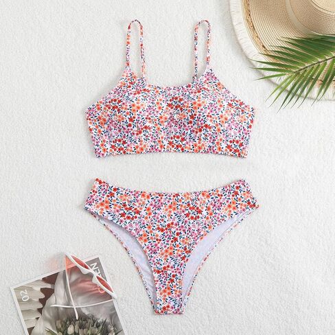 Women's Swimsuit Two Piece Floral Print Midi-Waisted Slimming Bikini Set Beach Bathing Suit Swimwear in Saudi Arabia
