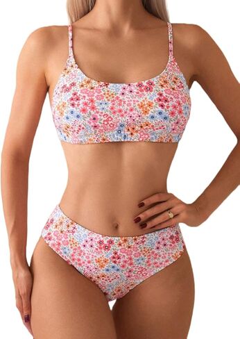 Women's Swimsuit Two Piece Floral Print Midi-Waisted Slimming Bikini Set Beach Bathing Suit Swimwear in Saudi Arabia