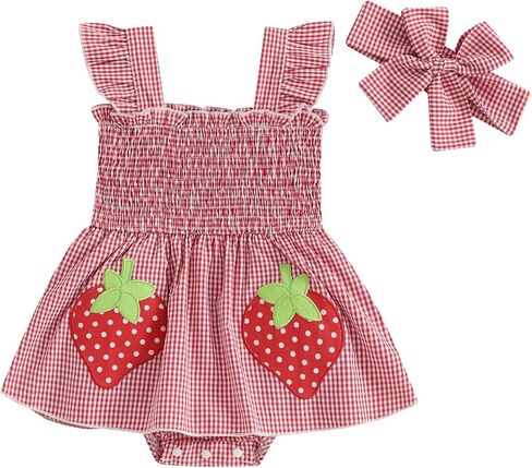 Baby Girl Summer Clothes Romper Dress Plaid Outfit Newborn 3 6 12 18 Months Onesie Smocked Bodysuit Infant Outfit in Saudi Arabia