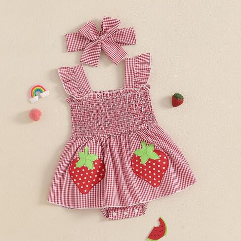 Baby Girl Summer Clothes Romper Dress Plaid Outfit Newborn 3 6 12 18 Months Onesie Smocked Bodysuit Infant Outfit in Saudi Arabia