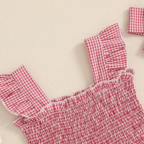 Baby Girl Summer Clothes Romper Dress Plaid Outfit Newborn 3 6 12 18 Months Onesie Smocked Bodysuit Infant Outfit in Saudi Arabia