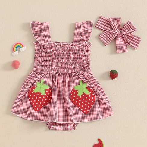 Baby Girl Summer Clothes Romper Dress Plaid Outfit Newborn 3 6 12 18 Months Onesie Smocked Bodysuit Infant Outfit in Saudi Arabia
