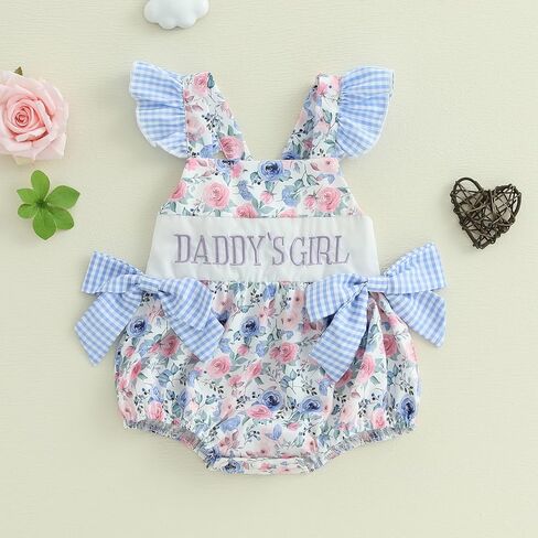 Daddys Girls Baby Clothes Newborn Girl Smocked Bubble Romper Short Sleeve Bodysuit One Piece Summer Outfits in Kuwait