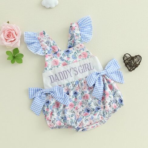 Daddys Girls Baby Clothes Newborn Girl Smocked Bubble Romper Short Sleeve Bodysuit One Piece Summer Outfits in Kuwait