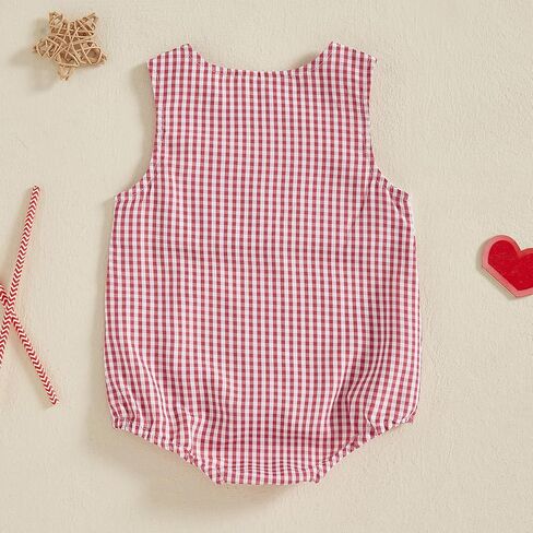 BeQeuewll 4th of July Baby Clothes Newborn Girl Boy Smocked Bubble Romper Flag Plaid Overalls Infant First 4th of July Outfit in Saudi Arabia