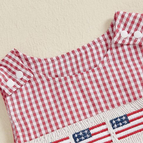 BeQeuewll 4th of July Baby Clothes Newborn Girl Boy Smocked Bubble Romper Flag Plaid Overalls Infant First 4th of July Outfit in Saudi Arabia