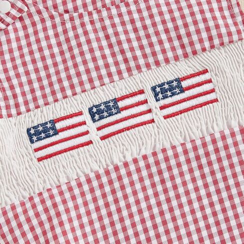 BeQeuewll 4th of July Baby Clothes Newborn Girl Boy Smocked Bubble Romper Flag Plaid Overalls Infant First 4th of July Outfit in Saudi Arabia