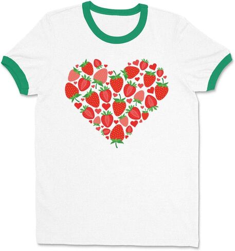 Strawberry Heart Ringer Tee Shirt Unisex in Saudi Arabia