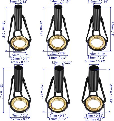 M METERXITY 30 Pack Fishing Rod Tip Repair Kit - Stainless Steel Ring Guide Replacement, Corrosion-Resistant, Apply to Fishing Rod (4.2-5.5mm Tube Dia, Black) in Saudi Arabia