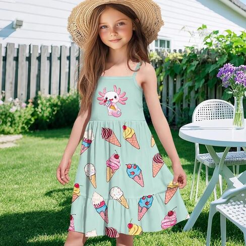 Youngerbaby Dresses for Toddle Girls 3-14T Spaghetti Strap Midi Dress Back to School Dresses One Piece Sundresses in Saudi Arabia