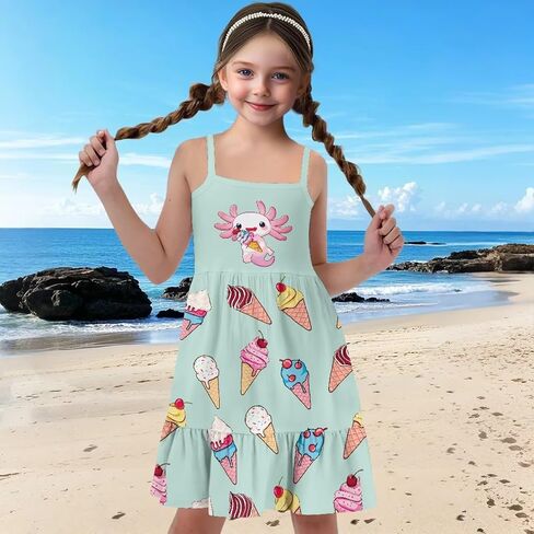 Youngerbaby Dresses for Toddle Girls 3-14T Spaghetti Strap Midi Dress Back to School Dresses One Piece Sundresses in Saudi Arabia