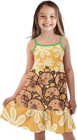 Youngerbaby Dresses for Toddle Girls 3-14T Spaghetti Strap Midi Dress Back to School Dresses One Piece Sundresses in Saudi Arabia