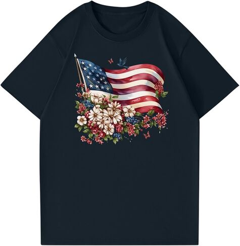 4Th of July Shirts Women USA American Flag Cotton Tops Crewneck Patriotic Basic Tees Short Sleeved T Shirt in Kuwait