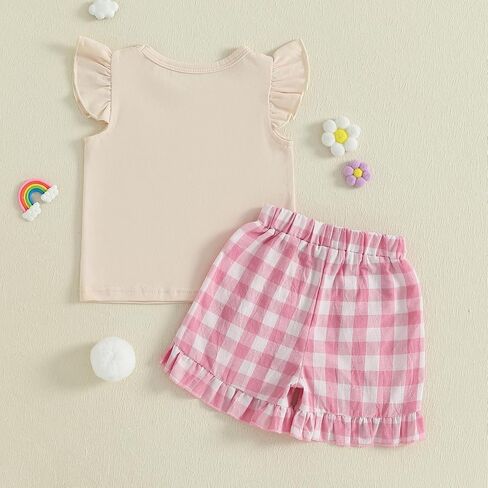 Toddler Baby Girl Golf Outfit Golf Cart Embroidery Flutter Sleeve T Shirt Tops Plaid Ruffle Shorts Set Summer Clothes in Saudi Arabia