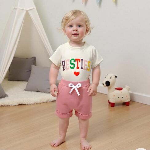 Douhoow Baby Girl Outfits Letter Print Print Short Sleeve Baby Girl Tops and Toddler Shorts 2 PCS Girls Summer Closey in Kuwait