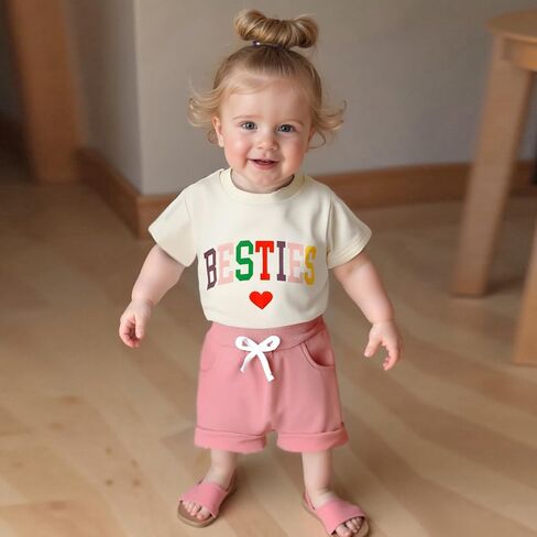 Douhoow Baby Girl Outfits Letter Print Print Short Sleeve Baby Girl Tops and Toddler Shorts 2 PCS Girls Summer Closey in Kuwait