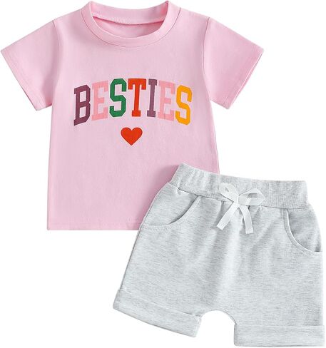 Douhoow Baby Girl Outfits Letter Print Short Sleeve Baby Girl Tops and Toddler Shorts 2 Pcs Girls Summer Clothes in Kuwait
