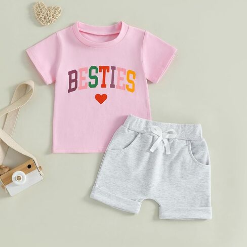 Douhoow Baby Girl Outfits Letter Print Short Sleeve Baby Girl Tops and Toddler Shorts 2 Pcs Girls Summer Clothes in Kuwait