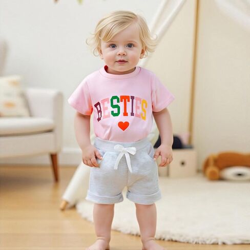 Douhoow Baby Girl Outfits Letter Print Short Sleeve Baby Girl Tops and Toddler Shorts 2 Pcs Girls Summer Clothes in Kuwait