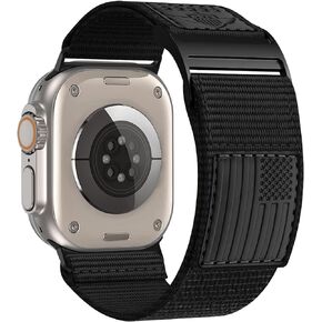 Rugged Nylon Band Compatible with Apple Watch Band 49mm 45mm 44mm 42mm,Soft Sport Loop Adjustable Wristbands Replacement Strap for Apple Watch Ultra iWatch Series 8/7/SE/6/5/4/3/2/1,USA Flag Black