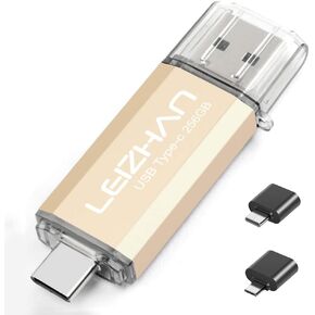 محرك فلاش USB من النوع C بسعة 256 جيجابايت من Leizhan، عصا صور USB C لهاتف Huawei P20، Samsung Galaxy S10، S9، Note 9، S8، S8 Plus، مع محول USB OTG Micro وType C USB إلى محول USB